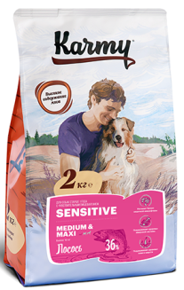 KARMY Sensitive Medium &amp; Maxi Лосось — 2кг. Сухой корм для собак средних и крупных пород с чувствительным пищеварением