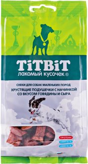 Хрустящие подушечки с начинкой со вкусом говядины и сыра для маленьких пород 95 г