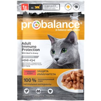 ProBalance Корм консервированный Immuno Protection для кошек с говядиной в соусе,пауч 85гр 1\28