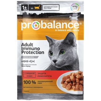 ProBalance Корм консервированный Immuno Protection для кошек с говядиной в соусе,пауч 85гр 1\28