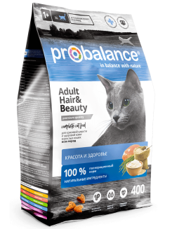 ProBalance HAIR&amp;BEAUTY Корм сухой для кошек красивая шерсть и здоровая кожа, 400 гр 32 PB 654