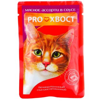 PROХВОСТ Корм консервированный для кошек, мясное ассорти в соусе, 85 гр 1/28