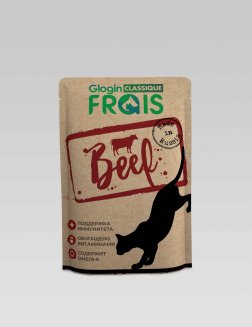 FRAIS CLASSIQUE ПАУЧИ ДЛЯ ВЗРОСЛЫХ КОШЕК ВСЕХ ПОРОД С ГОВЯДИНОЙ В НЕЖНОМ СОУСЕ, 85 Г