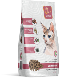 CLAN CLASSIC Gurman-33/14 Сухой корм для привередливых кошек, индейка и креветки, 400 гр 1/12