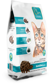 CLAN CLASSIC Sensitive-33/14 Сухой корм для кошек с чувствительным пищеварением, атлантическая рыба с индейкой 1,25 кг 1/6