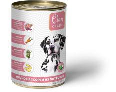 Clan CLASSIC Паштет для взрослых собак всех пород, Мясное ассорти с потрошками, морковью и ламинарией, 340 гр 1/9