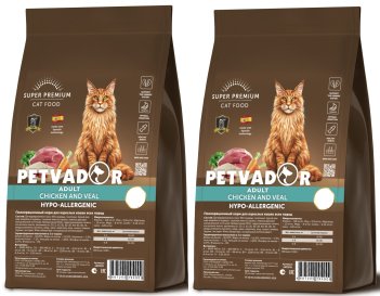 PETVADOR Полнорационный корм для кошек, курица с телятиной, 12 кг
