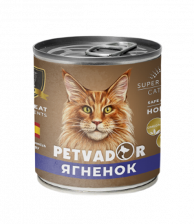 PETVADOR Влажный корм для кошек, ягненок и лосось, 240 г 1/12