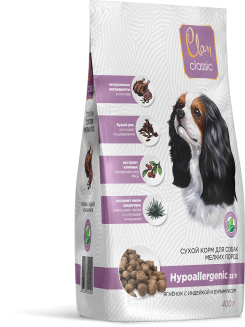 CLAN CLASSIC Hypoallergenic-23/11 Сухой гипоаллергенный корм для собак мелких пород, ягнёнок и индейка с бурым рисом, 400 гр 1/12