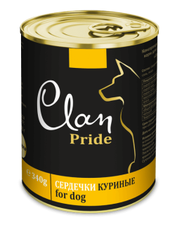 CLAN PRIDE Сердечки куриные в желе для врозрослых собак всех пород, 340 гр 1/12
