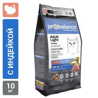 Probalance Adult Light Turkey для взрослых кошек всех пород с индейкой, 10 кг