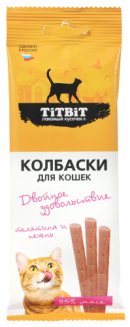 Колбаски для кошек Двойное удовольствие с телятиной и печенью 45 г