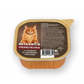 PETVADOR Влажный корм для кошек, мясное суфле, перепелка с тыквой, 100 г 1/14