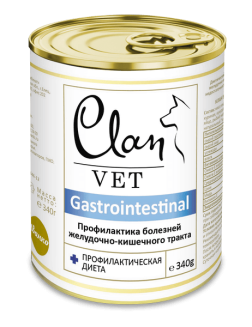 CLAN VET GASTROINTESTINAL Влажный лечебный корм дя собак для профилактики болезней ЖКТ, 340 гр 1/12