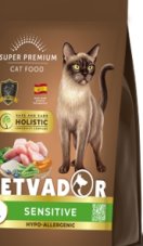 PETVADOR HOLISTIC Полнорационный корм для взрослых кошек с чувствительным пищеварением, лосось 400 г 1/16