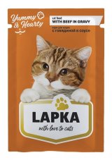 Лапка Корм консервированный для кошек с говядиной в соусе, сашет 85 гр 1/28