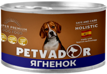 PETVADOR Влажный корм для собак, ягненок с бататом, ж/б 100 гр 1/12