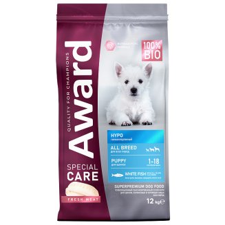Сухой корм AWARD SPECIAL CARE HYPO PUPPY со свежей белой рыбой для щенков от 1 месяца, беременных и кормящих собак всех пород, склонных к аллергии 2кг