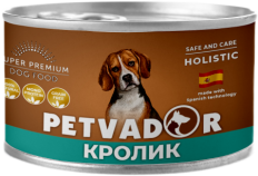 PETVADOR Влажный корм для собак, кролик с тыквой, ж/б 100 гр 1/6
