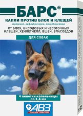 Капли "Барс" инсек. для собак 4пипетки