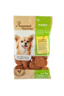 Лакомый кусочек Слайсы из куриного филе с рисом, 80г.
