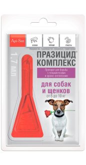 Празицид-комплекс капли на холку для щенков и собак от 5 кг до 10 кг 1 пипетка/ 1,7 мл, блистер